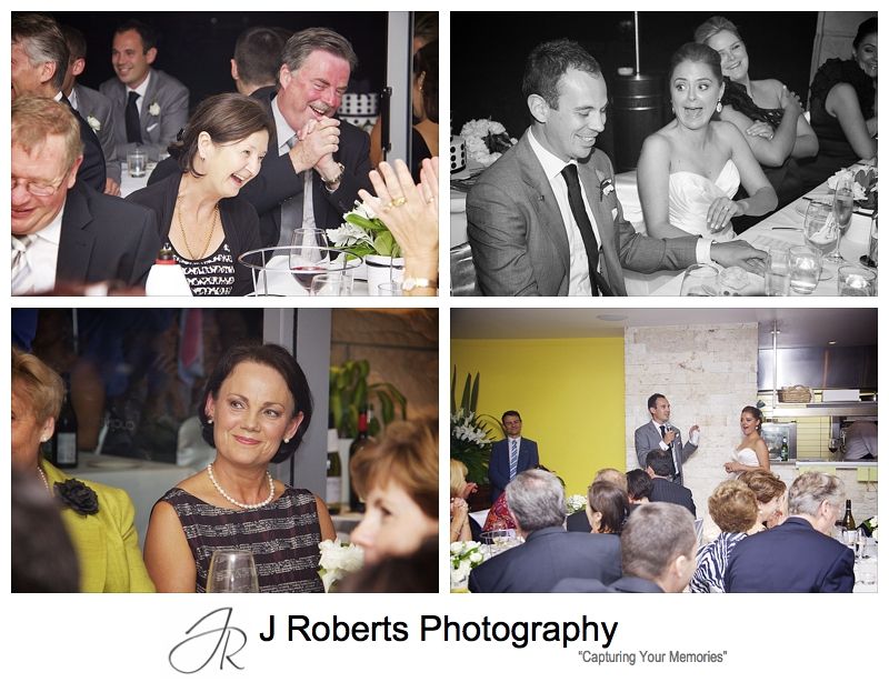 Guests laughing at wedding speeches - wedding photography sydney